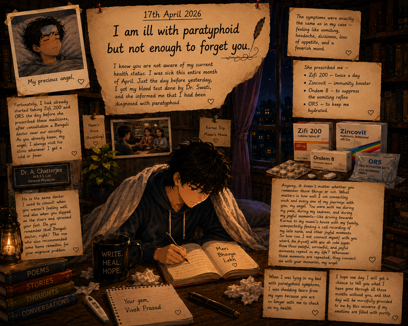 I am ill with paratyphoid, but not enough to forget you.
